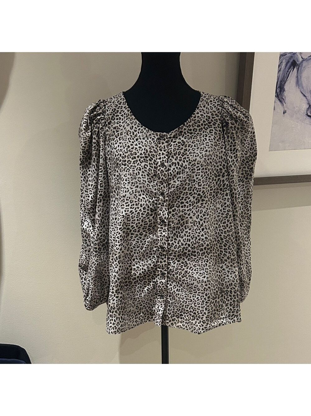 Mango Black and White Animal Print Blouse